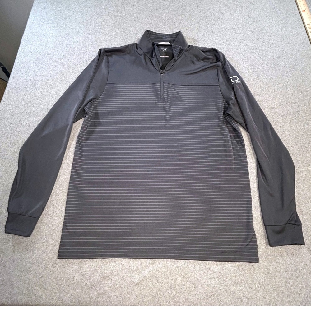 Cutter & Buck Quarter Zip Pullover Mens Large Gray Striped CB DryTec 50+ Sport